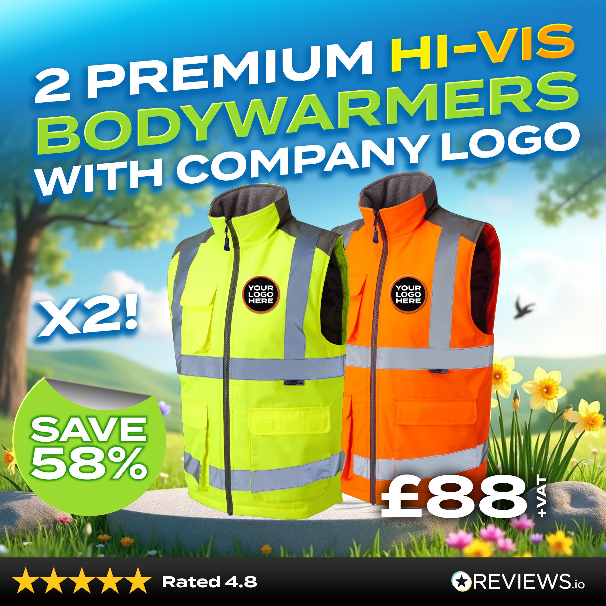2x Embroidered Workwear Leo Workwear Hi-Vis Bodywarmers Bundle