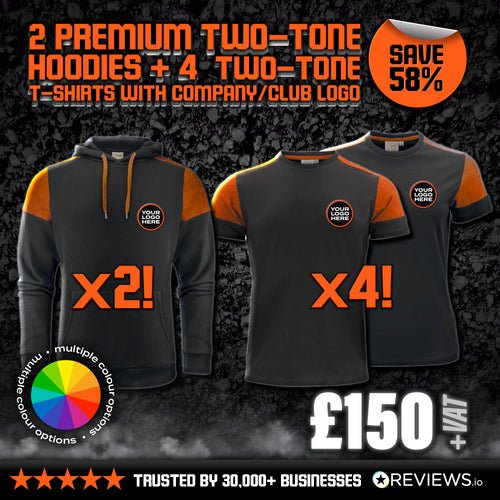 6 Item Embroidered Workwear Printer Prime Bundle – 2x Two-Tone Hoodies & 4x Two-Tone T-Shirts with Company Logo