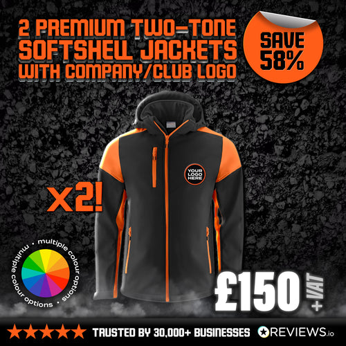 2x Embroidered Workwear Printer Prime Two-Tone Softshell Jackets Bundle with Company Logo