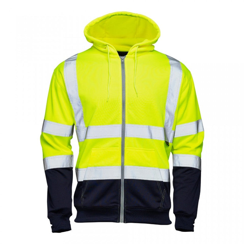Supertouch 2 Tone Hooded Zipped Hi Vis Sweatshirt in yellow colour