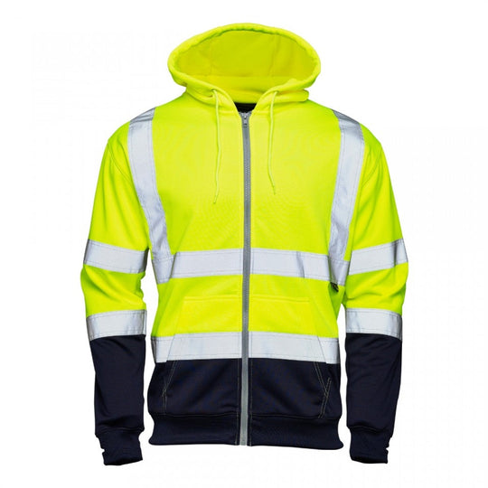 Supertouch 2 Tone Hooded Zipped Hi Vis Sweatshirt in yellow colour