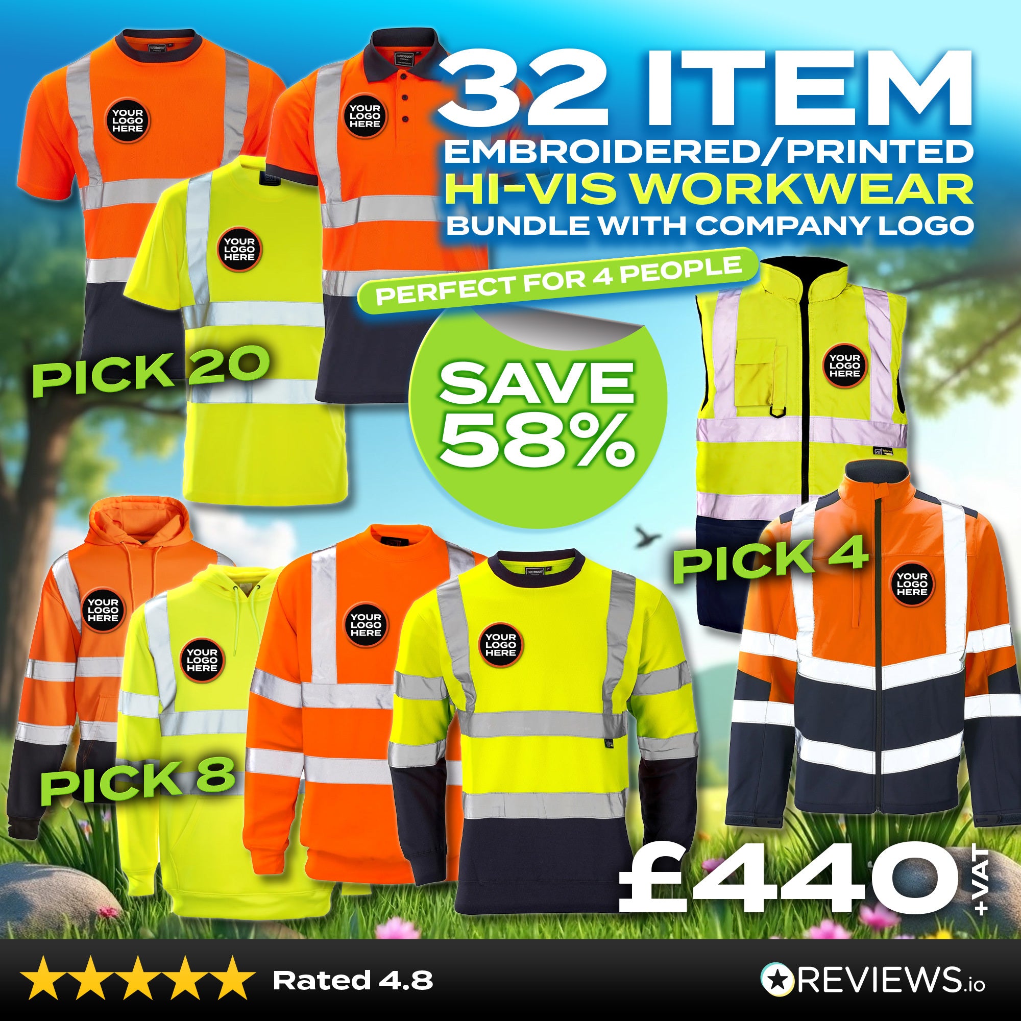 32 Item Embroidered/Printed Hi-Vis Workwear Bundle - Supertouch Polos, T-Shirts, Hoodies & Bodywarmers