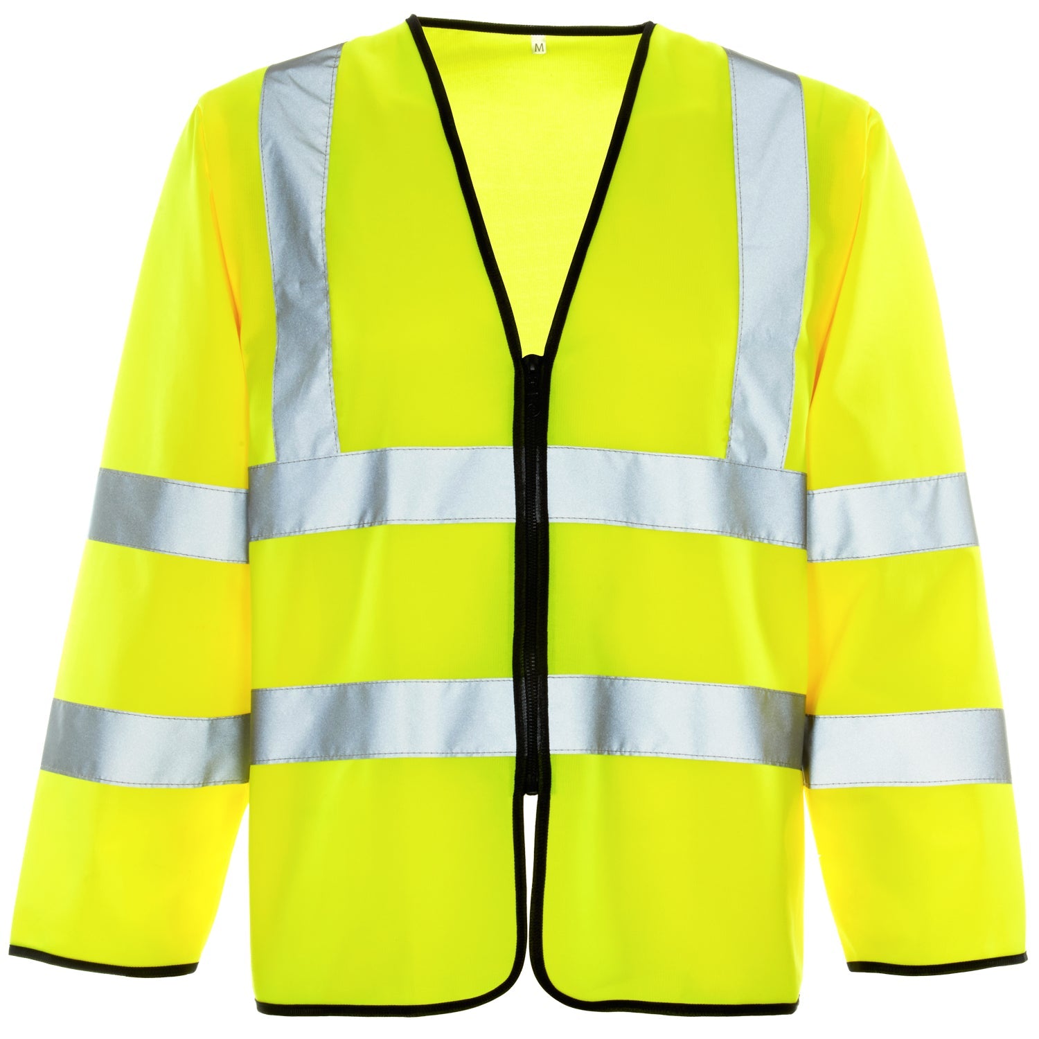 Supertouch hi-vis yellow long-sleeved work vest with a zip closure.