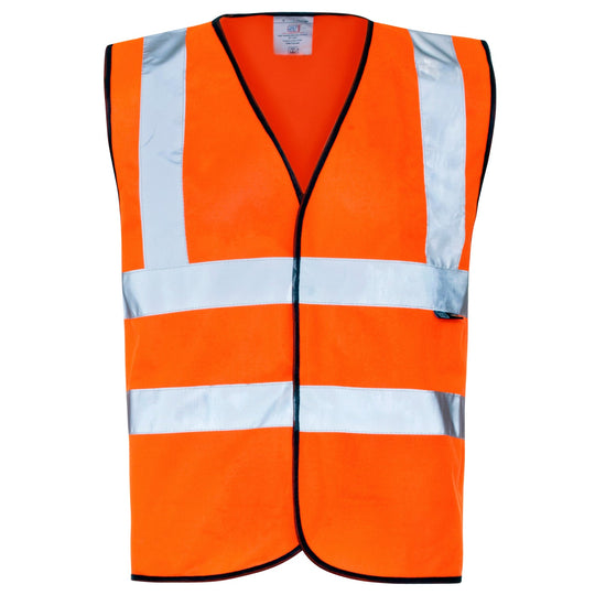 A Supertouch Orange Hi Vis Vest Velcro, designed for high visibility and safety compliance.