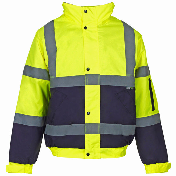 Supertouch hi-vis two-tone bomber jacket in yellow and navy.