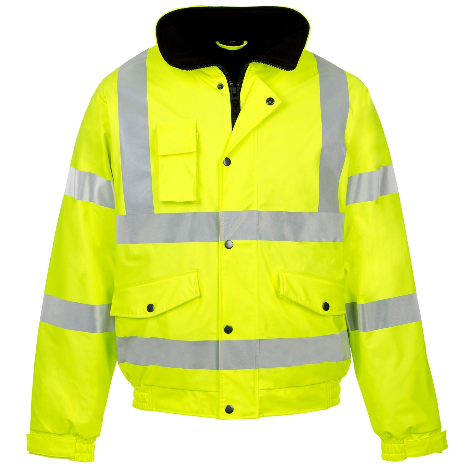 A protective Supertouch Yellow Storm Flexa R Pu Bomber Jacket, suitable for various work environments.