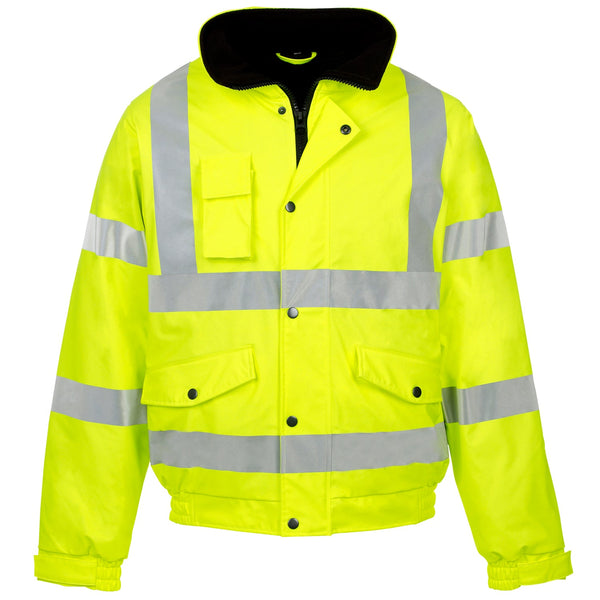 A protective Supertouch Yellow Storm Flexa R Pu Bomber Jacket, suitable for various work environments.