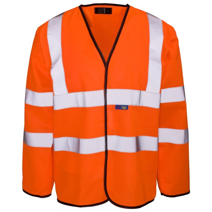Supertouch H84 hi-vis orange long-sleeved vest with Velcro closure.