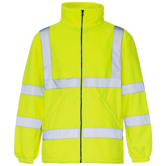 Supertouch hi-vis orange fleece jacket with reflective bands.