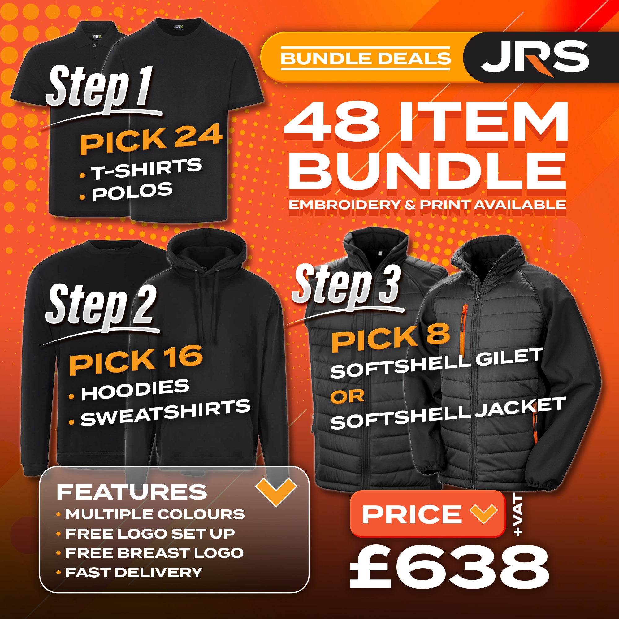 48 Item Embroidered/Printed Workwear Bundle Deal (Hoodies, Polo, Jackets & Gilet)