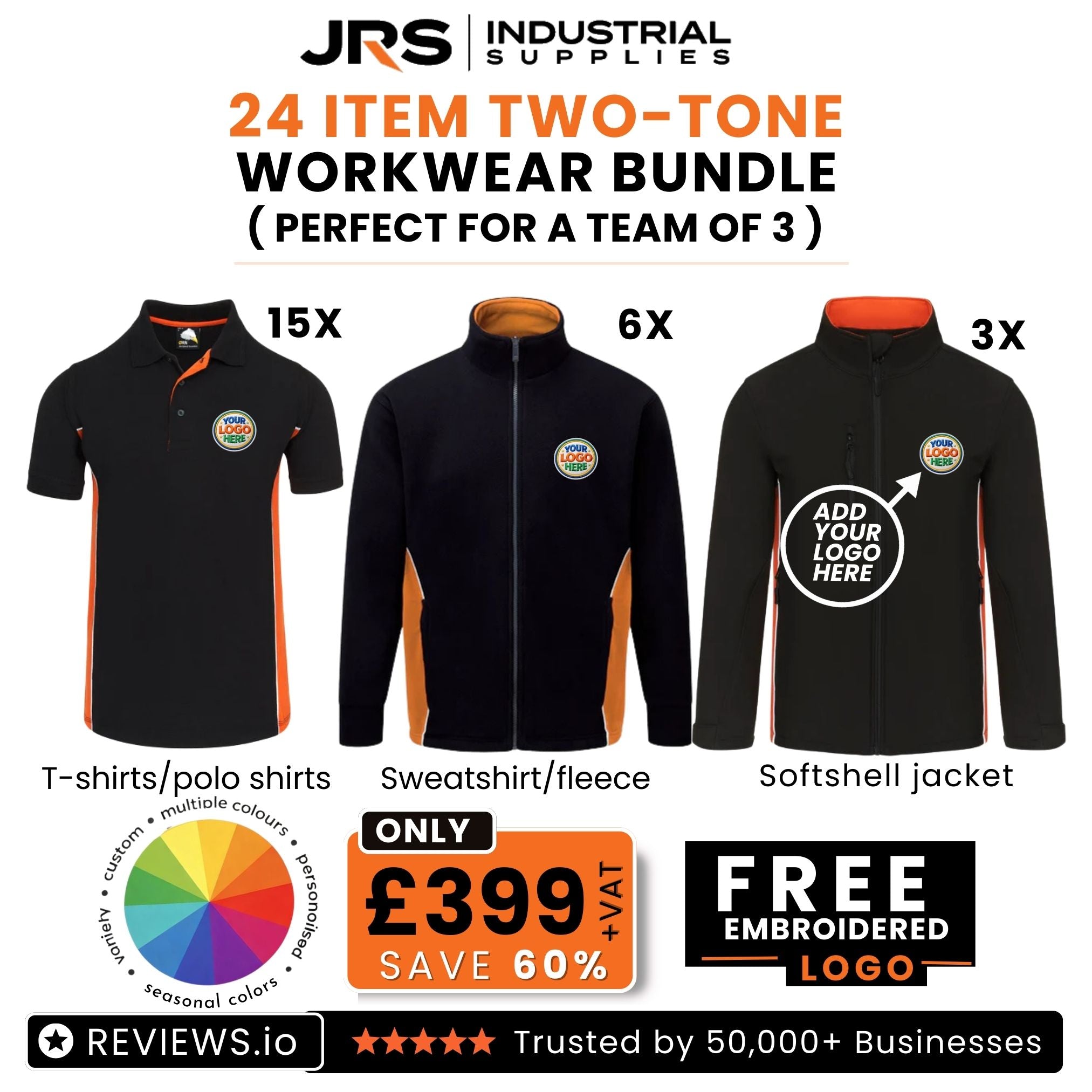 24 Item Two Tone Workwear Bundle with Free Logo (Perfect for a Team of 3)