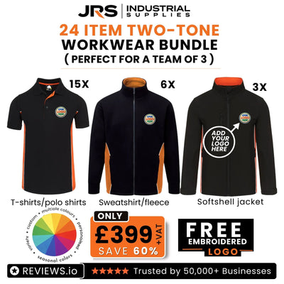 24 Item Two Tone Workwear Bundle with Free Logo (Perfect for a Team of 3)