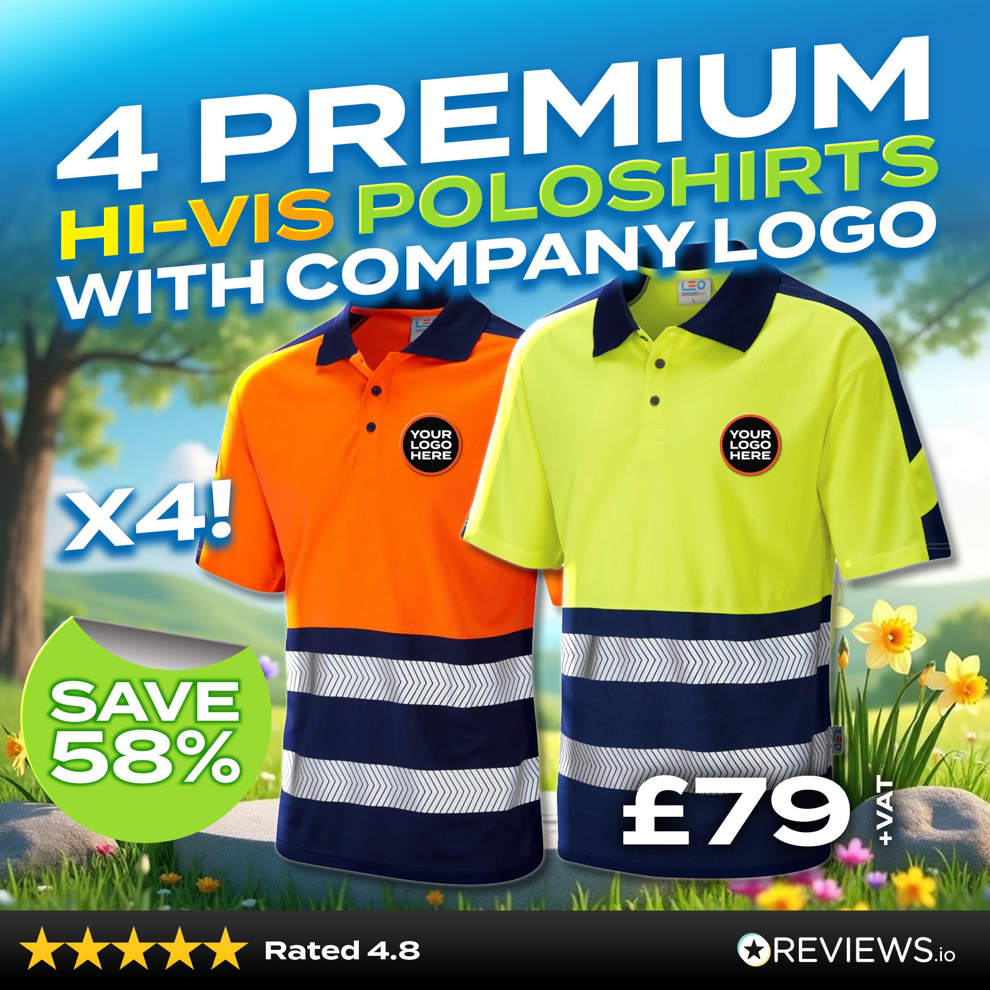 4x Embroidered Workwear Hi-Vis Polo Shirts Bundle