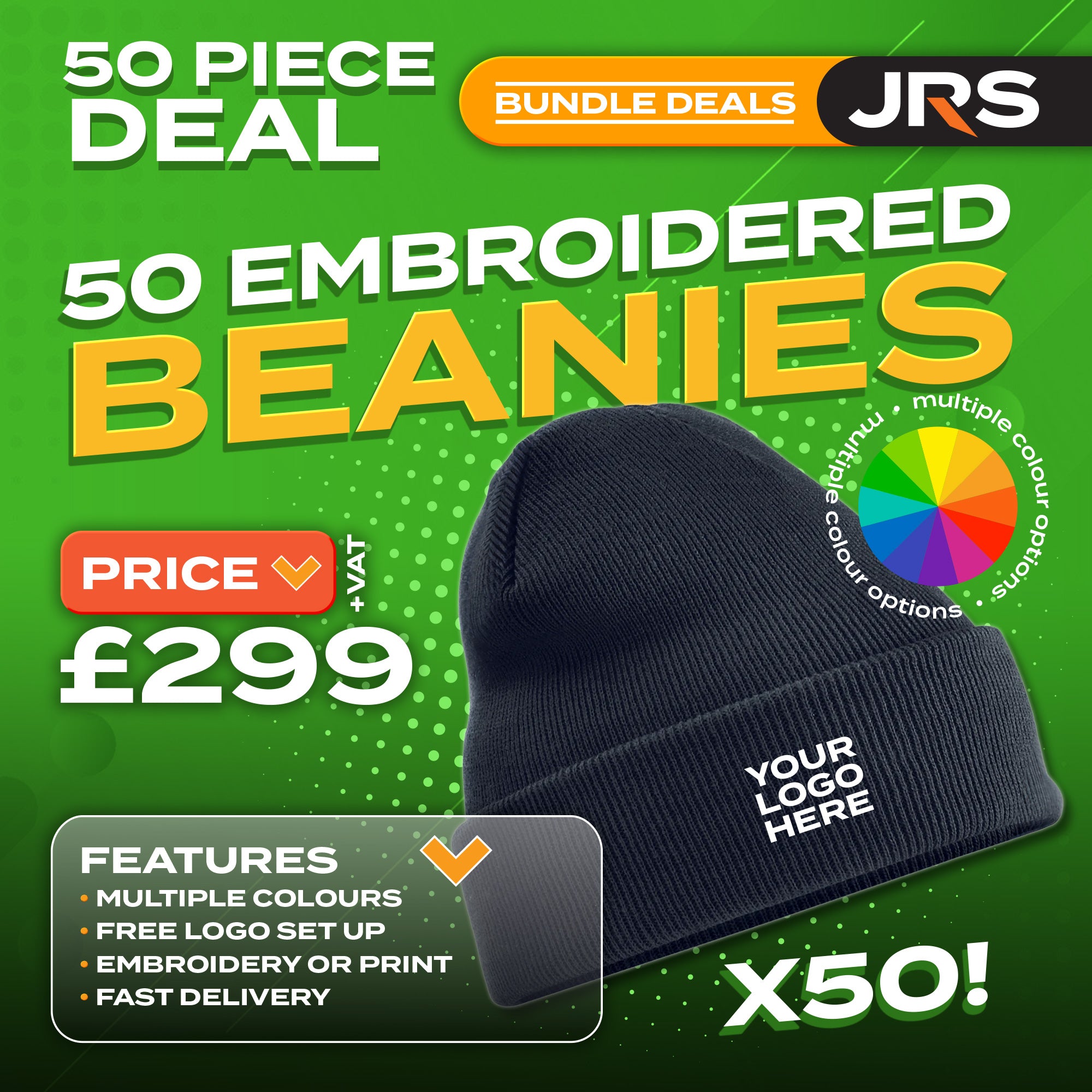 50x Embroidered Beanie Hats Bundle Deal