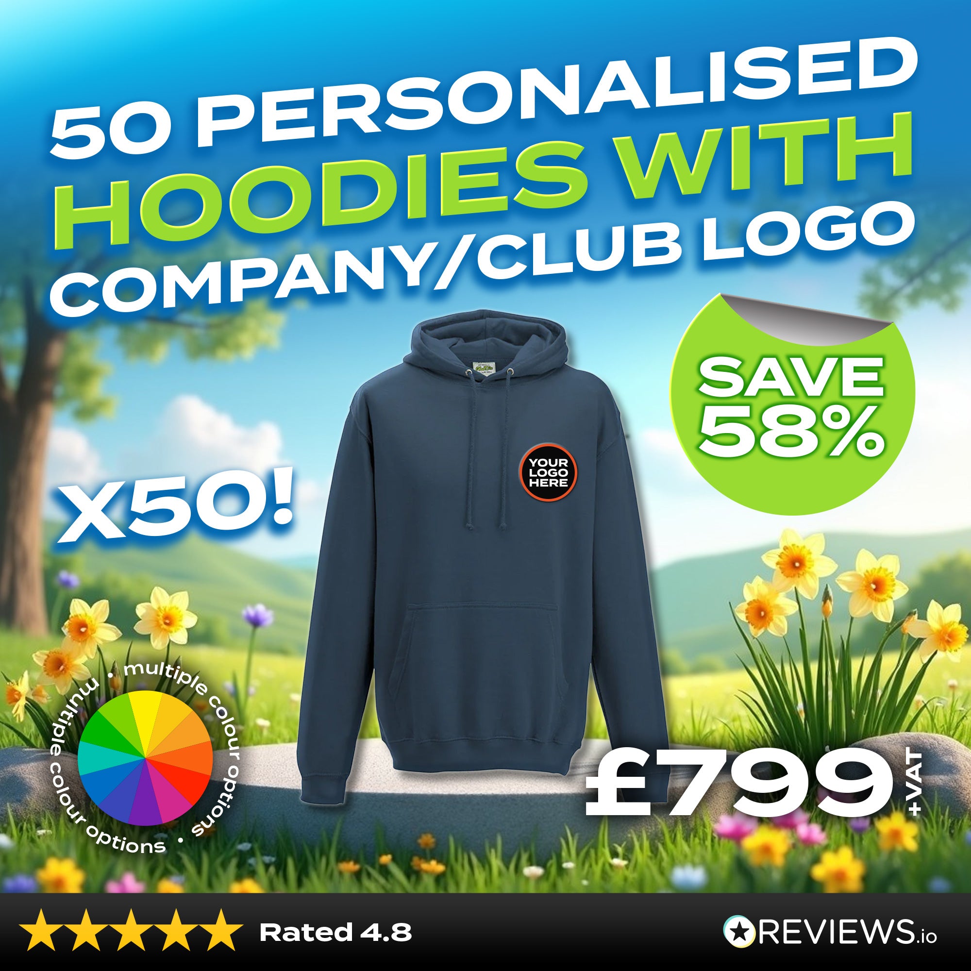 50x Personalised Embroidered Hoodies with Free Logo