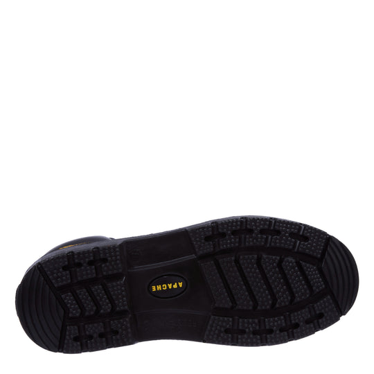 Angled view of the classic black leather Apache AP300 safety boot.