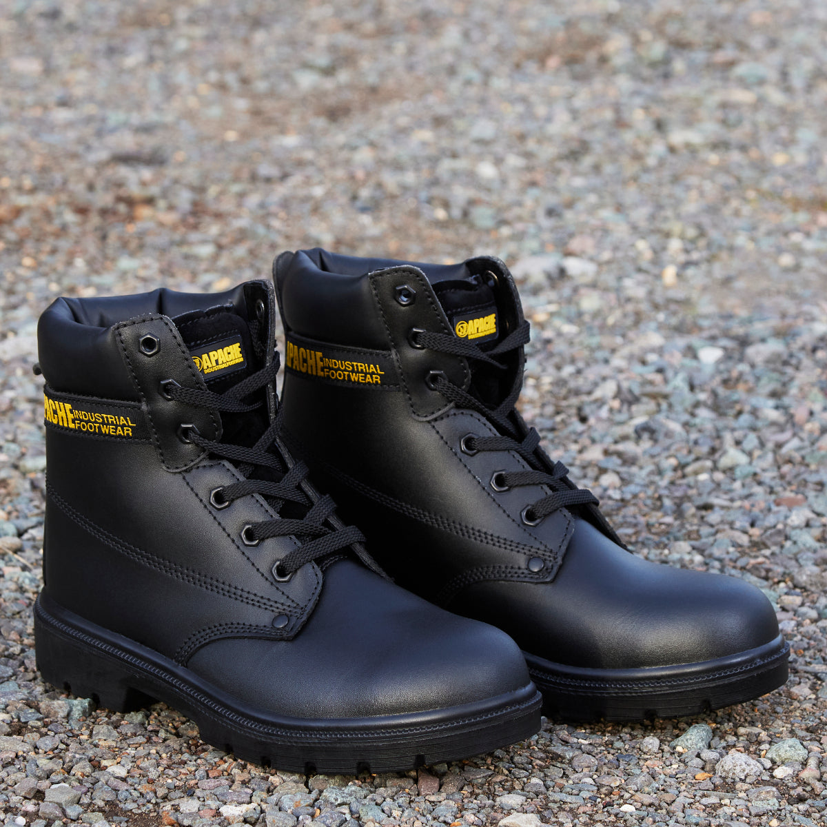 View of the robust anti-slip sole on the Apache AP300 safety boot.