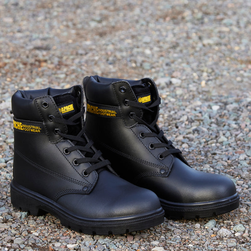 View of the robust anti-slip sole on the Apache AP300 safety boot.