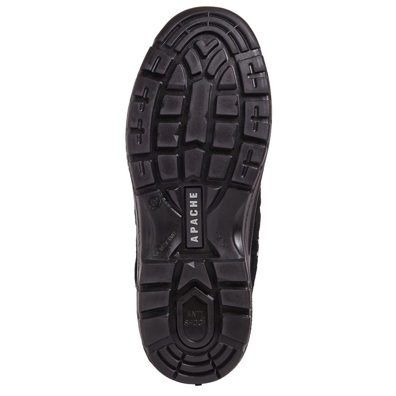 Front angled perspective of the black suede AP302SM safety trainer.