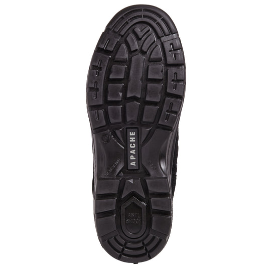 Front angled perspective of the black suede AP302SM safety trainer.