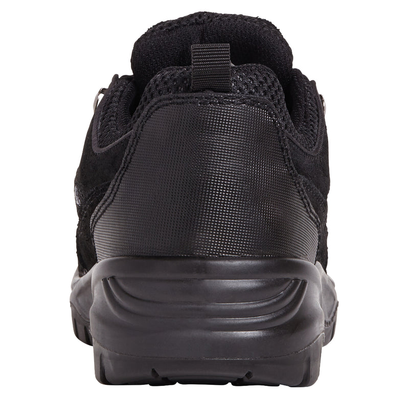 Rear view of the classic black suede Apache safety trainer AP302SM.