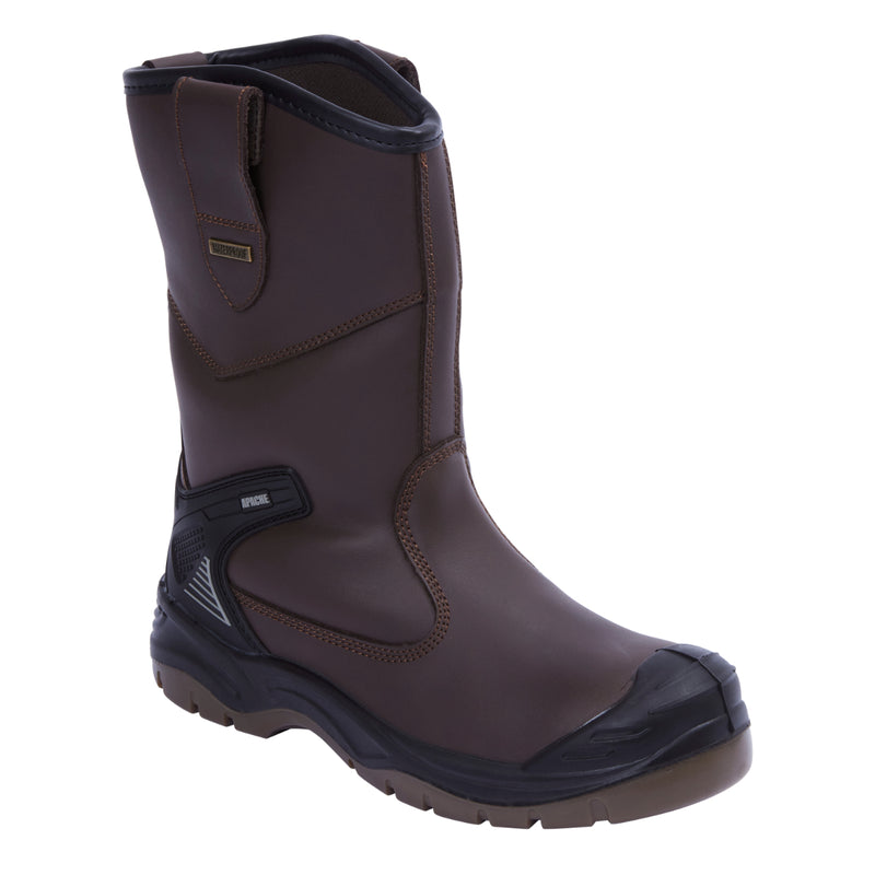 Apache AP305 waterproof rigger boot in brown leather with fur lining, profile.