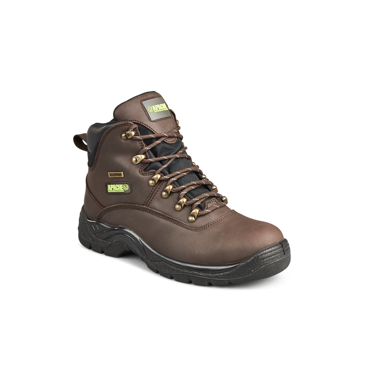 Apache SS813SM waterproof safety hiker in brown, side view.
