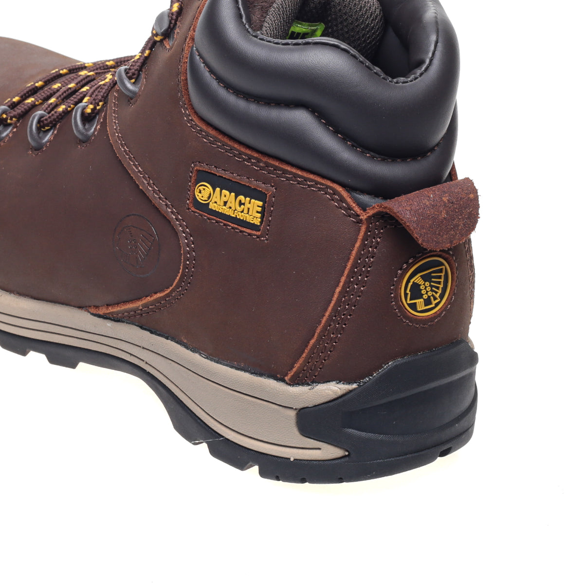 Close-up of the fine brown nubuck and durable laces on the AP315CM hiker.