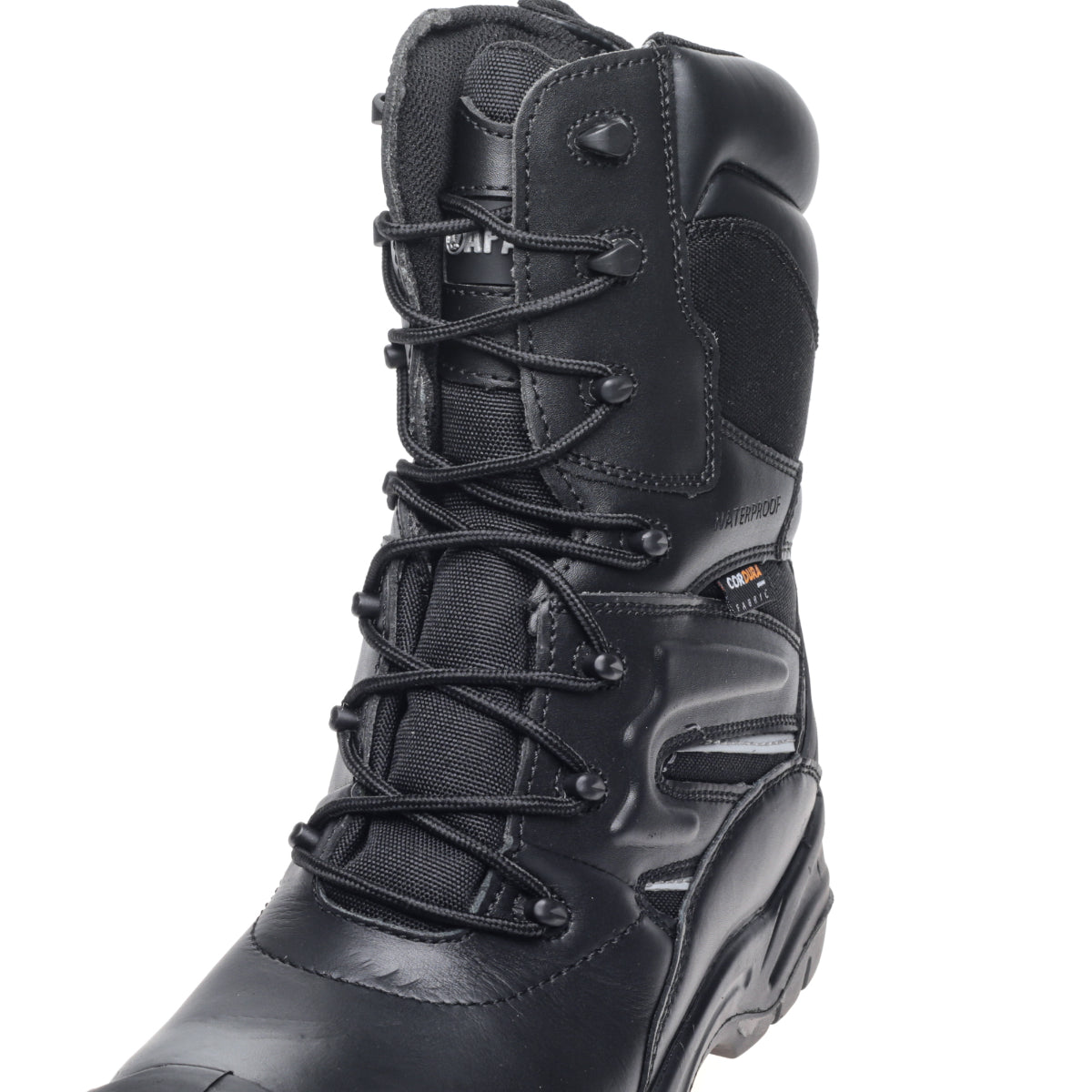 Apache Combat boot's lacing system and padded tongue.