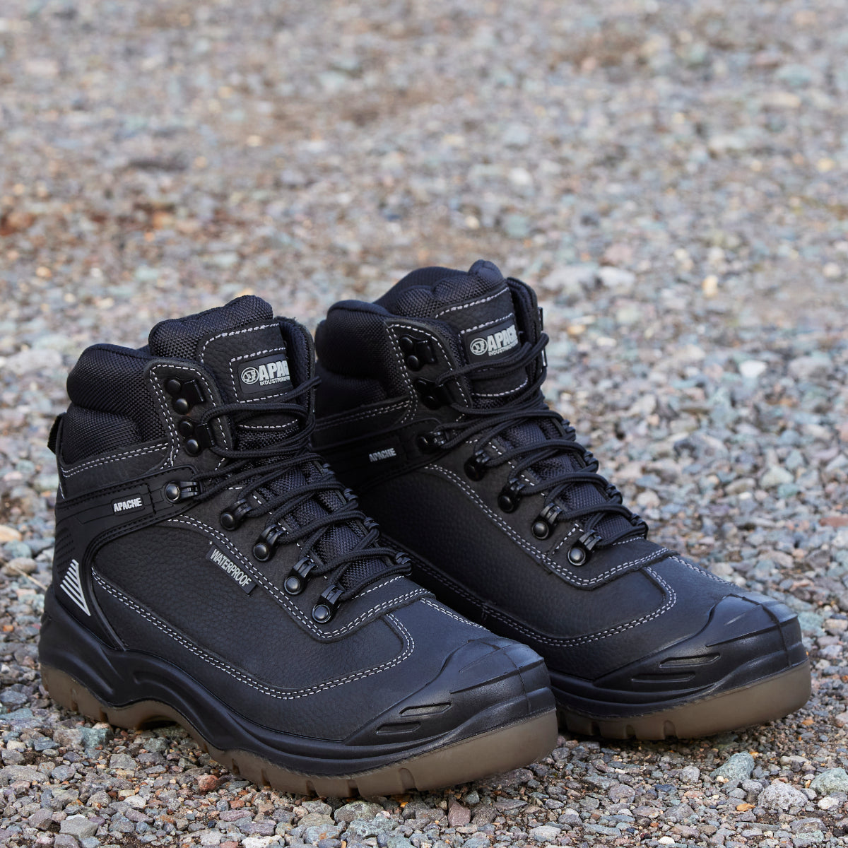 Sole view of the black Apache Ranger, showing its deep tread for grip.