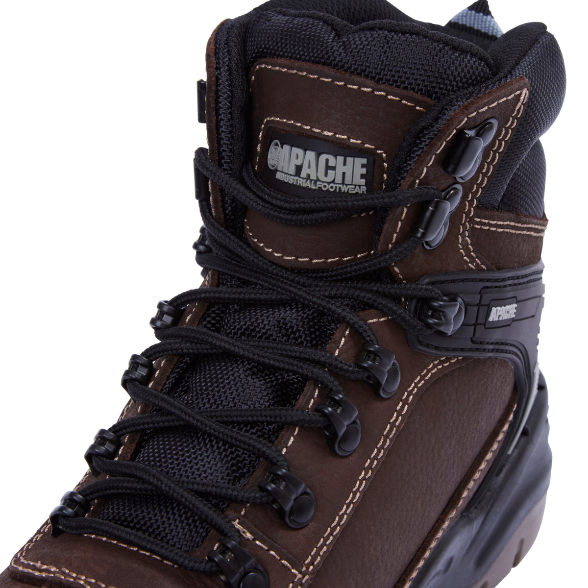 Close-up of the lacing system on the brown Ranger safety hiker.