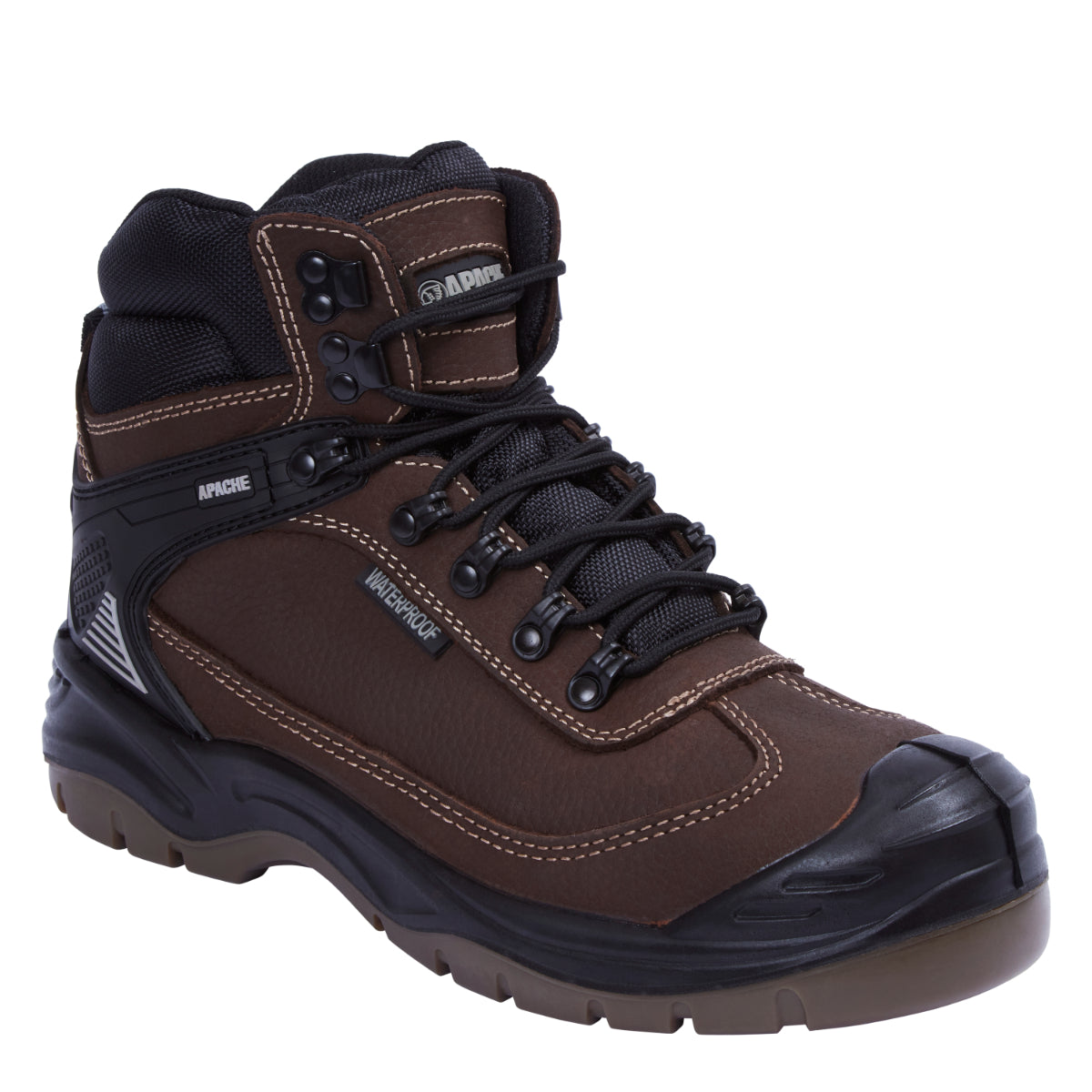 Apache Ranger waterproof safety hiker in brown, side profile view.