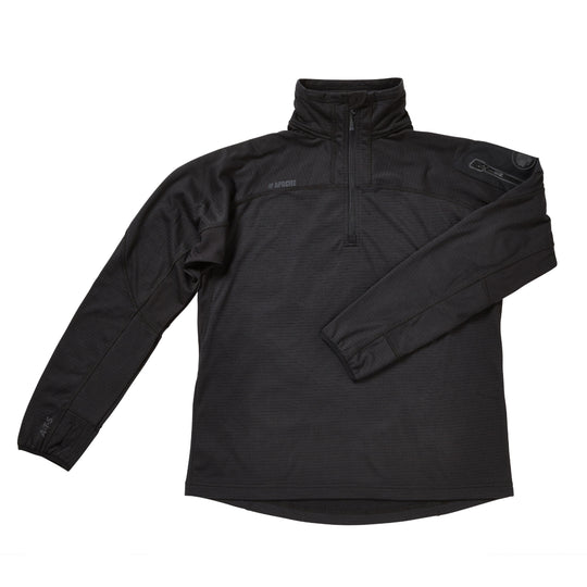 Side profile of the grey Apache ATS tech fleece jacket.