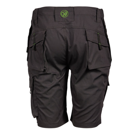 Side view of the grey and black Apache APKHT shorts with holster pockets.