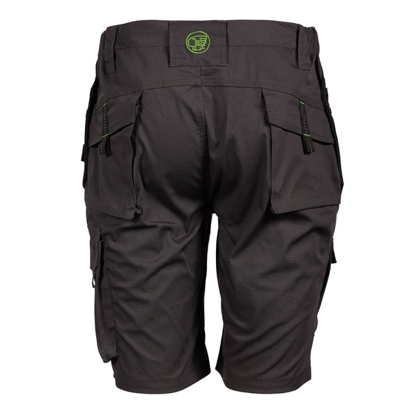 Side view of the grey and black Apache APKHT shorts with holster pockets.