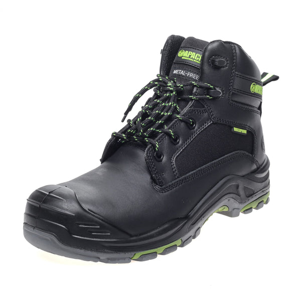 Apache Dakota metal-free waterproof safety boot in black, side profile.