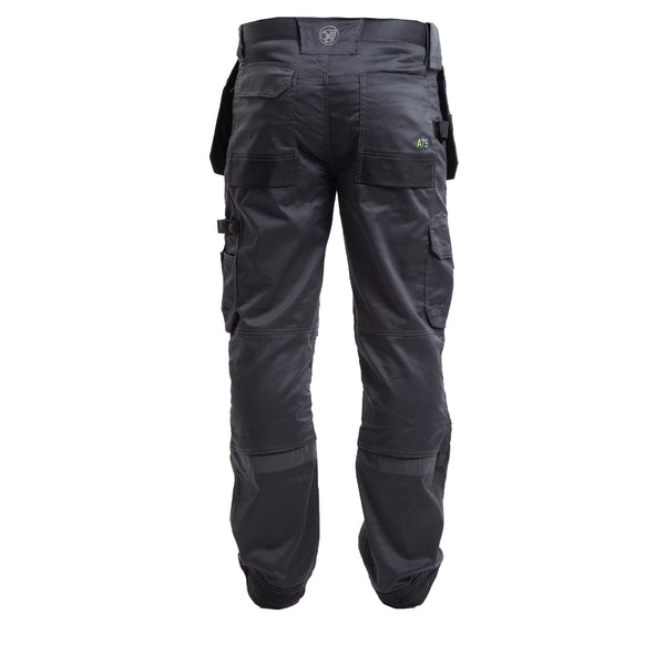 grey Apache ATS 3D Stretch Holster Trousers, showcasing the multi-pocket design and modern fit for workwear.