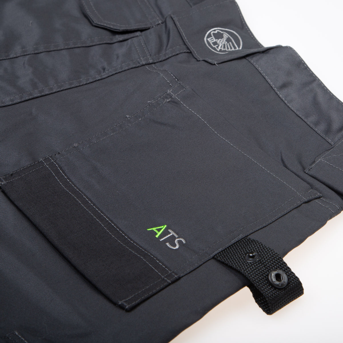 grey Apache 3D Stretch Holster Trousers, detailing the cargo leg pocket and reinforced knee pad sections.