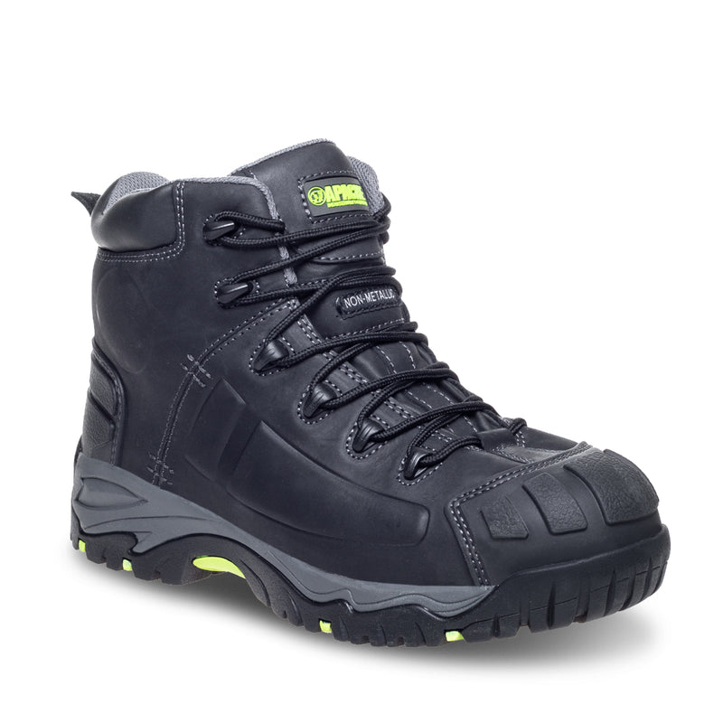 Apache Mercury black non-metallic waterproof safety boot, side view.