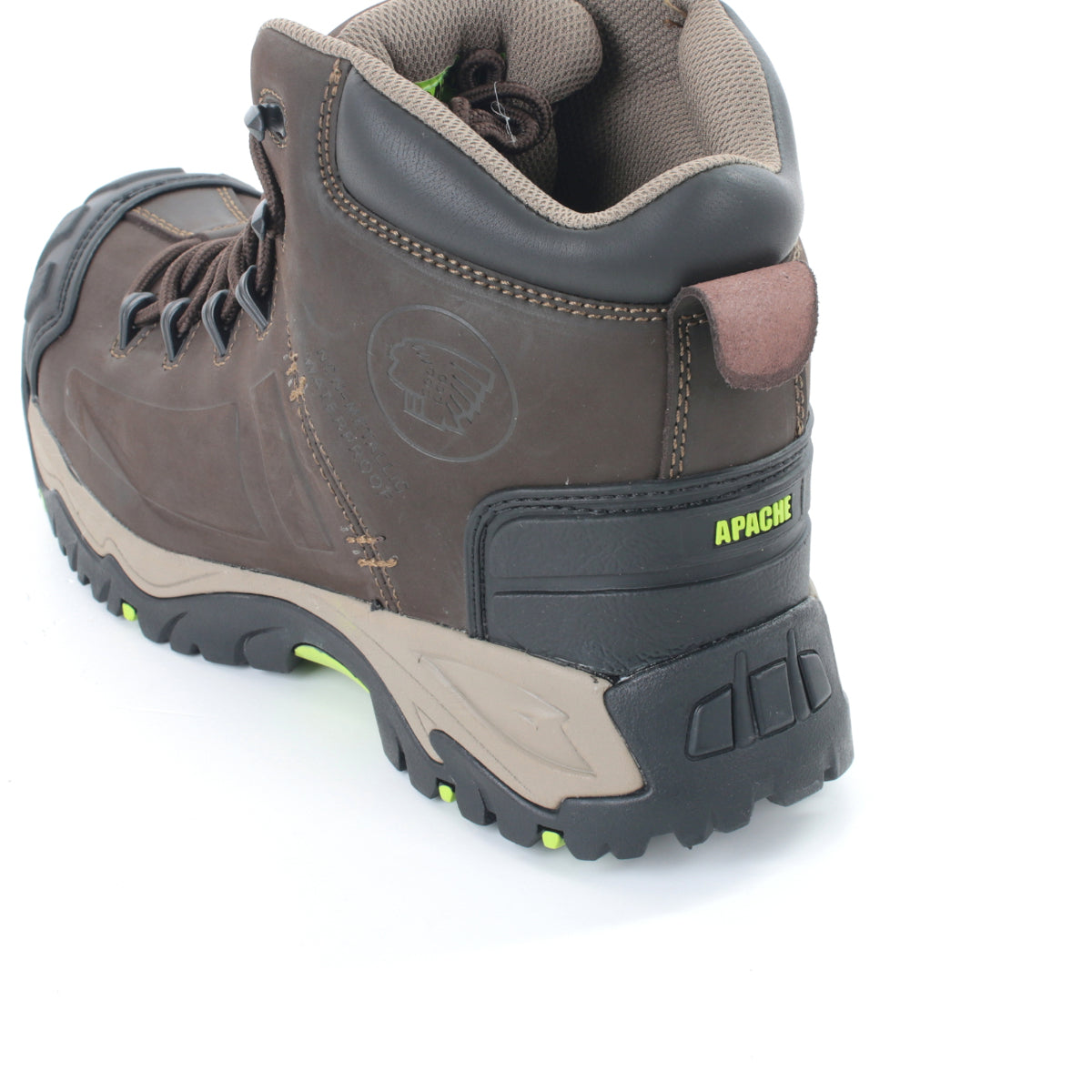 Three-quarter view of the Apache Neptune non-metallic safety boot in brown.