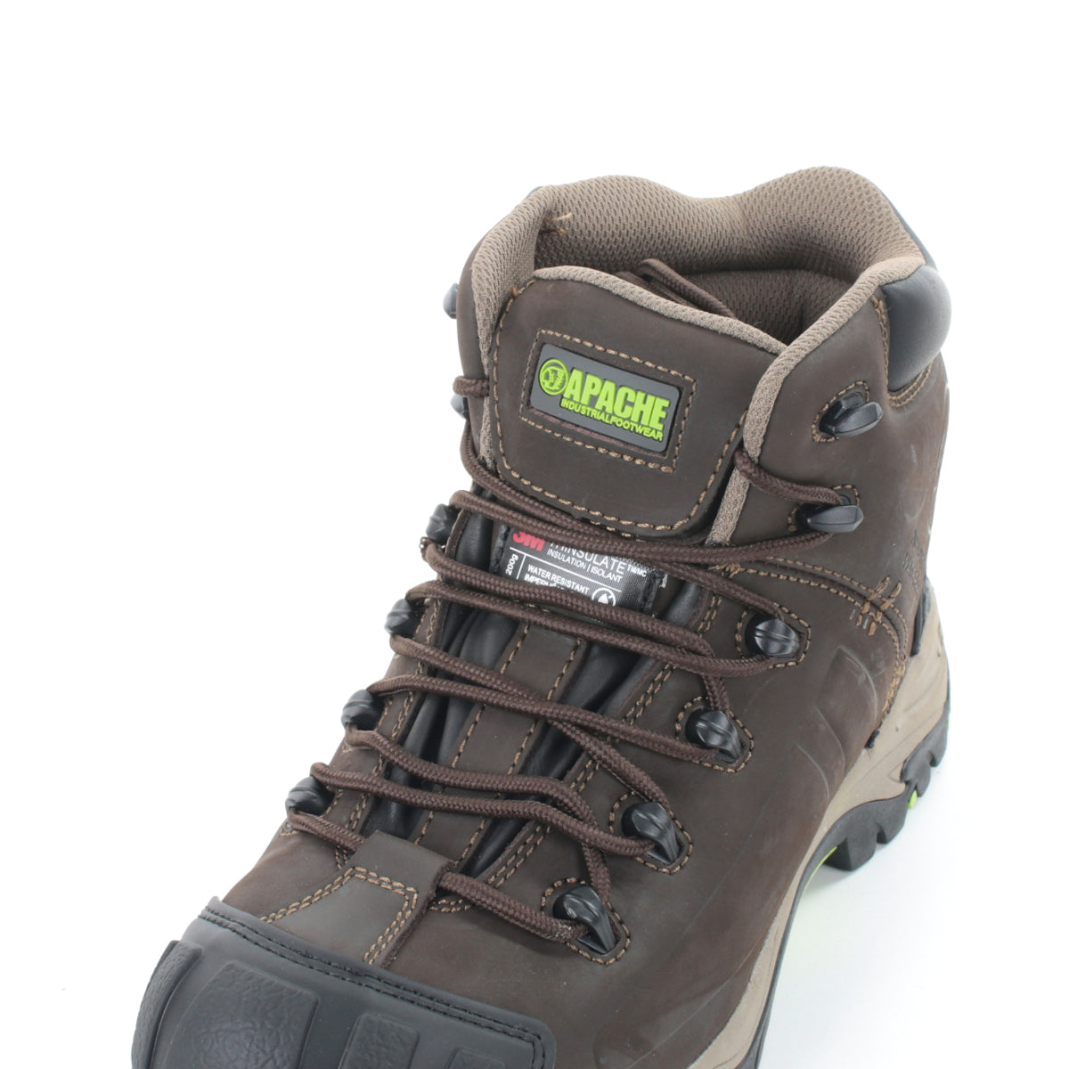 Top-down view highlighting the padded collar of the brown Neptune boot.
