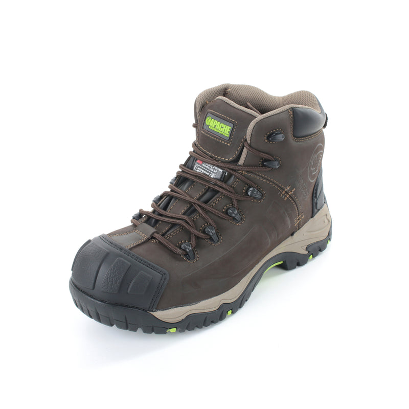 Apache Neptune non-metallic waterproof work boot in brown, side profile.