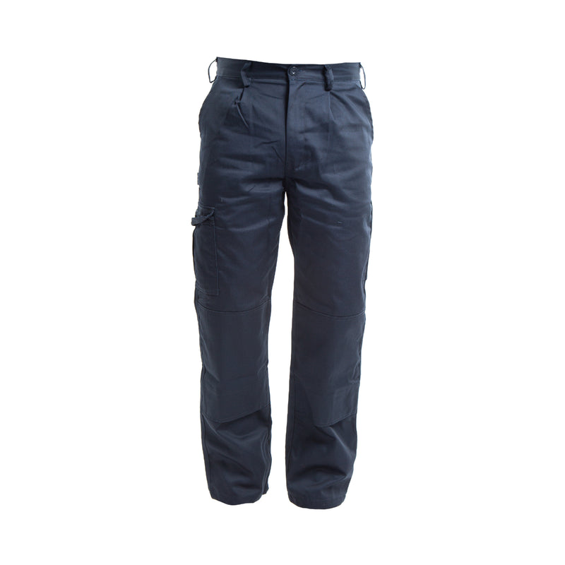 Navy blue Apache Industry work trousers with utility pockets.