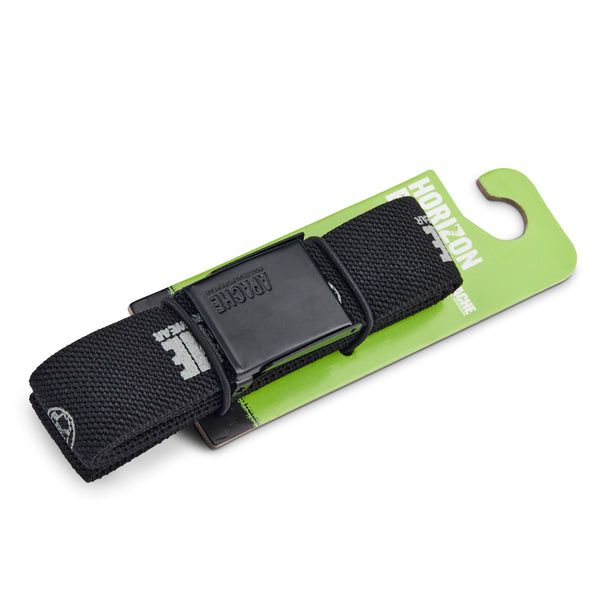 Coiled black Apache Horizon work belt with sturdy metal buckle.