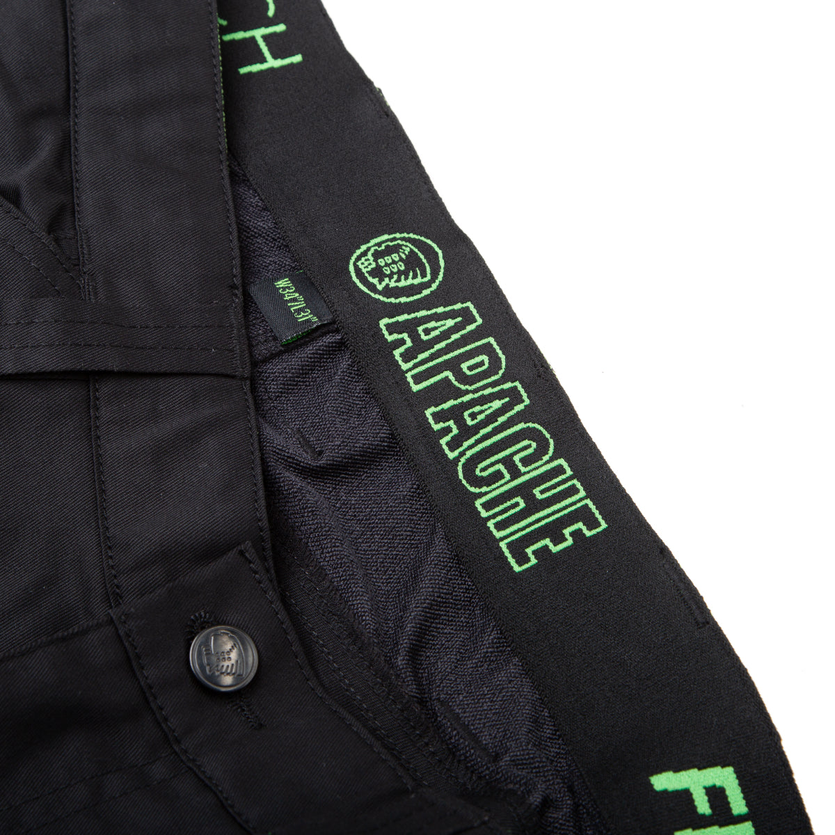 Detailed shot of the fabric and stitching on the Apache Bancroft stretch trousers.