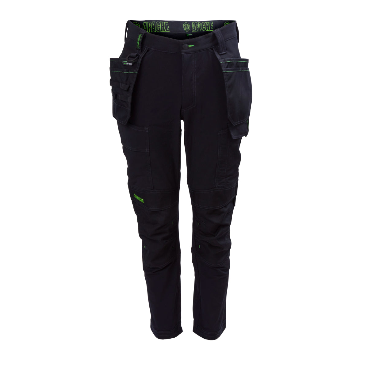 Apache Calgary 4-way stretch work trousers in black, featuring a modern, slim-fit design with holster pockets.