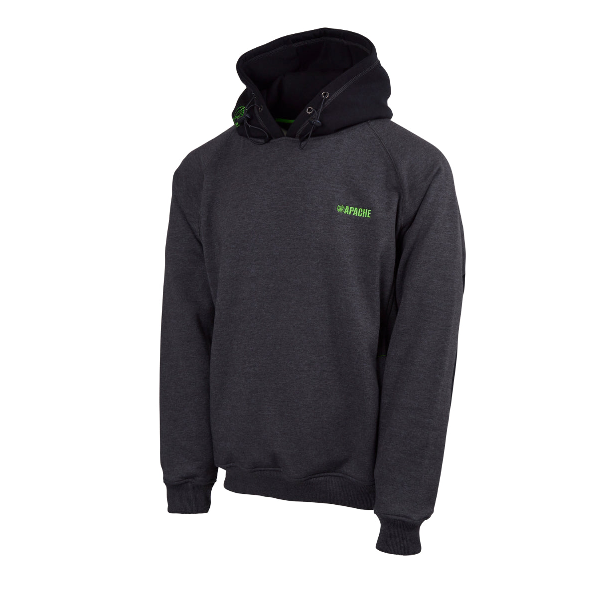 Side view of the grey Apache Kingston hooded sweatshirt displaying fit.