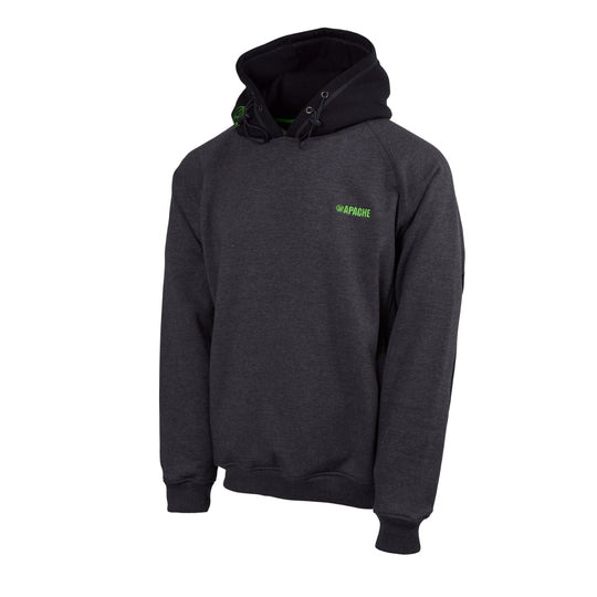 Side view of the grey Apache Kingston hooded sweatshirt displaying fit.