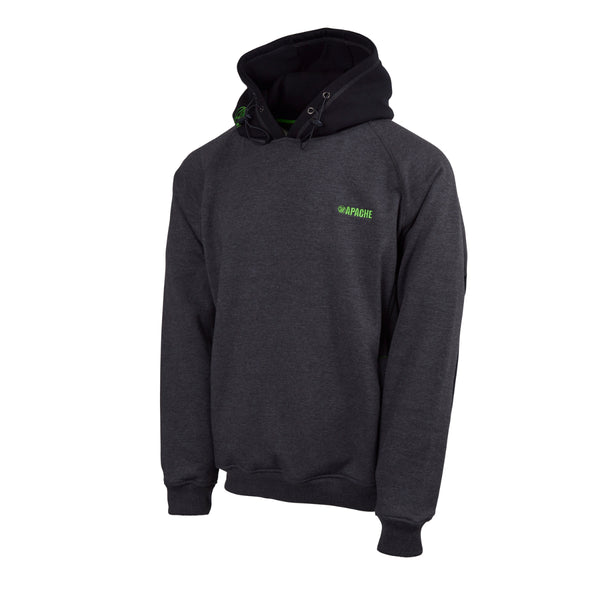 Side view of the grey Apache Kingston hooded sweatshirt displaying fit.