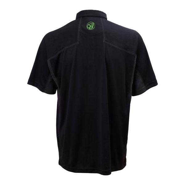 Side profile of the grey Apache Langley short-sleeve polo shirt.
